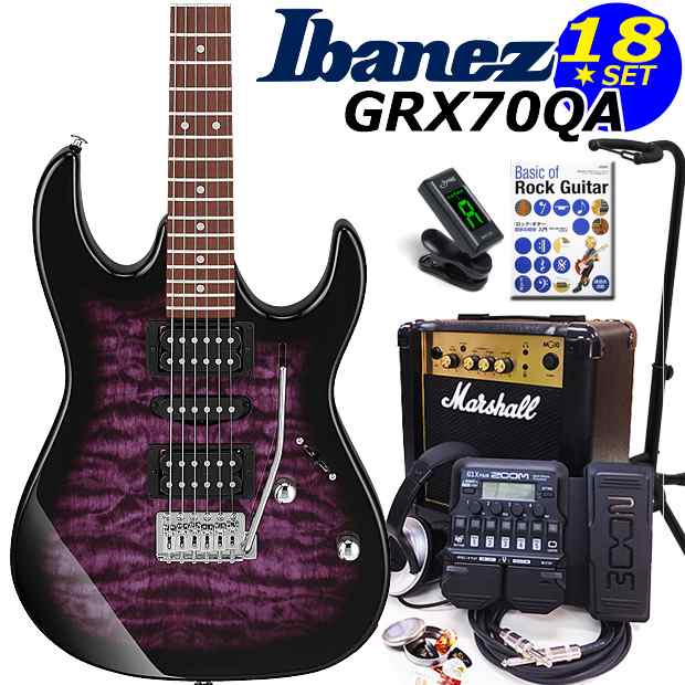 エレキギター初心者 アイバニーズ Ibanez GRX70QA TVT 入門セット18点 Marshallアンプ付き【エレキギター初心者】