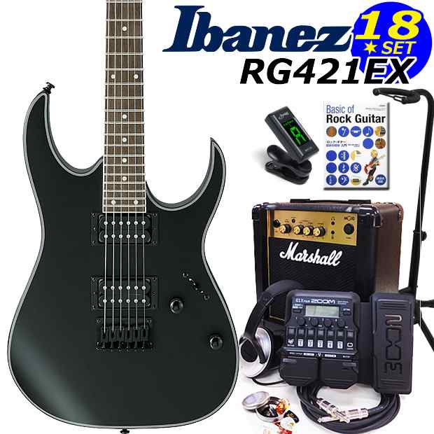 Ibanez アイバニーズ RG421EX BKF エレキギター マーシャルアンプ付 初心者セット18点 ZOOM G1XFour付き【エレキギター初心者】