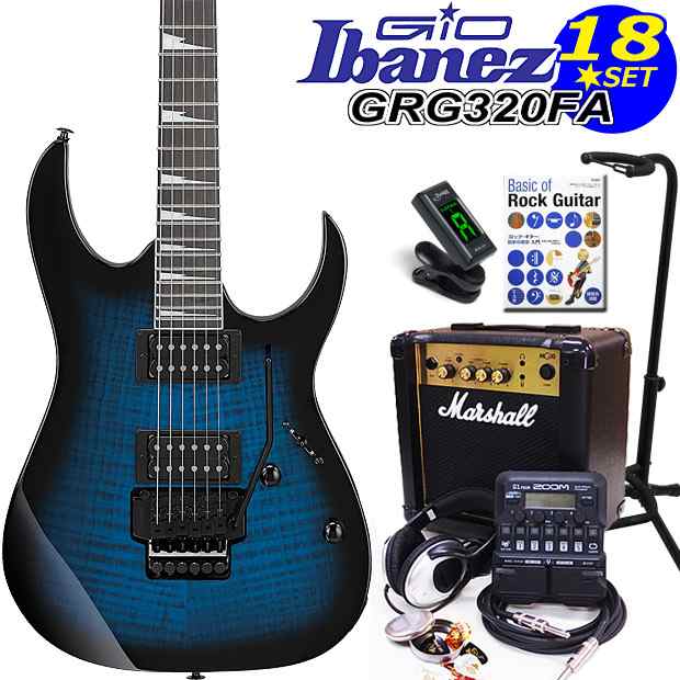 Gio Ibanez アイバニーズ GRG320FA TBSエレキギター 初心者セット 18点 マーシャルアンプ ZOOM G1Four付き【エレキギター初心者】