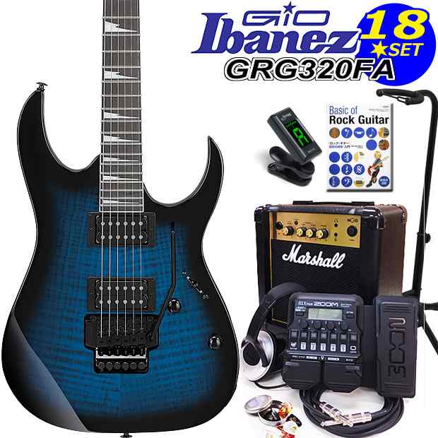 Gio Ibanez アイバニーズ GRG320FA TBS エレキギター 初心者セット 18点 マーシャルアンプ ZOOM G1XFour付き【エレキギター初心者】