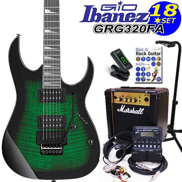 Gio Ibanez アイバニーズ GRG320FA TEBエレキギター 初心者セット 18点 マーシャルアンプ ZOOM G1Four付き【エレキギター初心者】