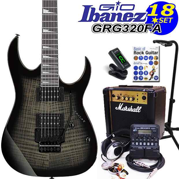 Gio Ibanez アイバニーズ GRG320FA TKS エレキギター 初心者セット 18点 マーシャルアンプ ZOOM G1Four付き【エレキギター初心者】