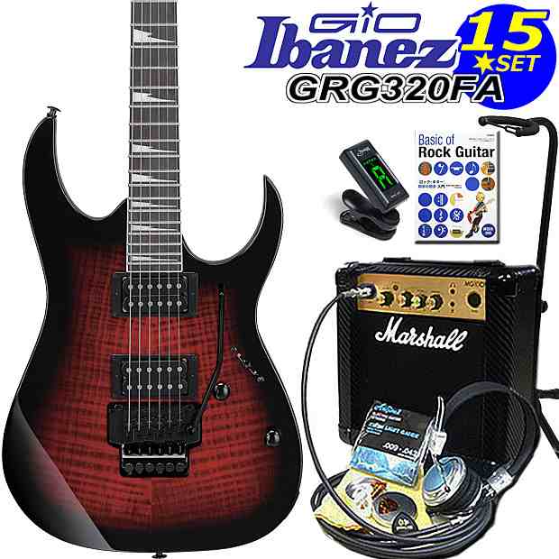 Gio Ibanez アイバニーズ GRG320FA TRB エレキギター 初心者セット15点 マーシャルアンプ付き【エレキギター初心者】