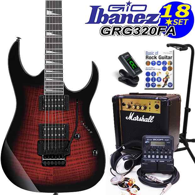 Gio Ibanez アイバニーズ GRG320FA TRBエレキギター 初心者セット 18点 マーシャルアンプ ZOOM G1Four付き【エレキギター初心者】