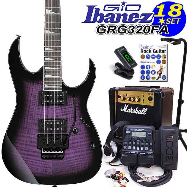 Gio Ibanez アイバニーズ GRG320FA TVT エレキギター 初心者セット 18点 マーシャルアンプ ZOOM G1XFour付き【エレキギター初心者】