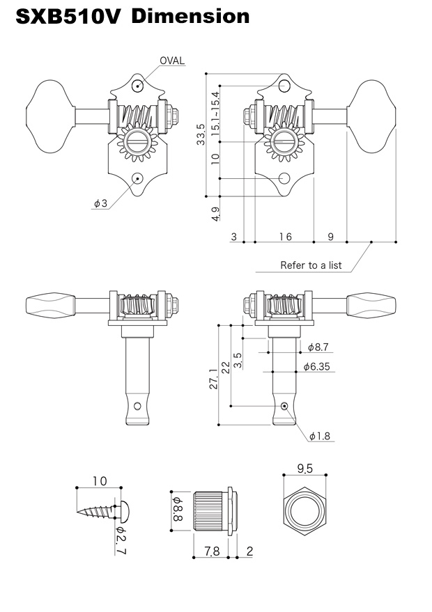 ゴトー ギター ペグ GOTOH SXB510V 06M G(ゴールド) 両側タイプ 6個セット【SXB510V/06M/G】【バタービーンズペグ】