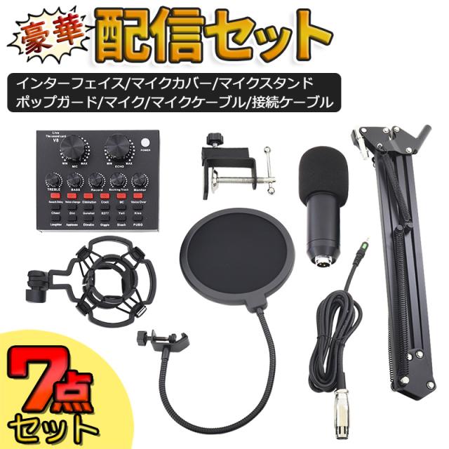 送料無料 オーディオインターフェイス マイク スタンド セット 多機能 スマホ配信 PC配信 Bluetooth接続 高音質 エコー ボイスチェンジャー 効果音 12種類 配信 バッテリー内蔵