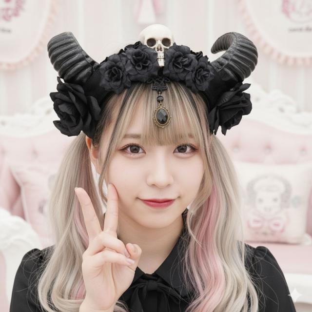 送料無料 カチューシャ 羊 角 山羊 ドクロ 髑髏 骸骨 スカル 悪魔