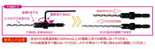 代引不可】 DANDORI VIS ダンドリビス<br>座掘りと下穴用錐 ウッドデッキ用 WK3.0S<br>K-WK30SX-BP<br>ブリスター 