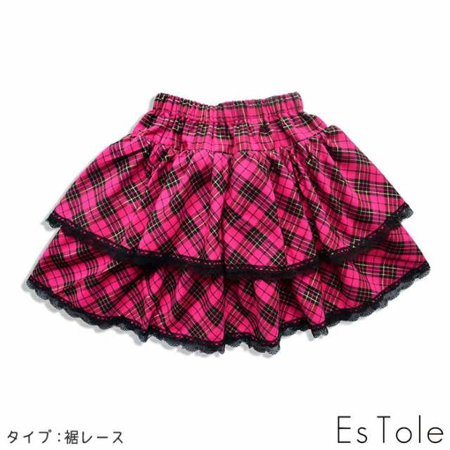 送料無料】EsTole ピンク チェック パンク スカート ミニ丈 レース