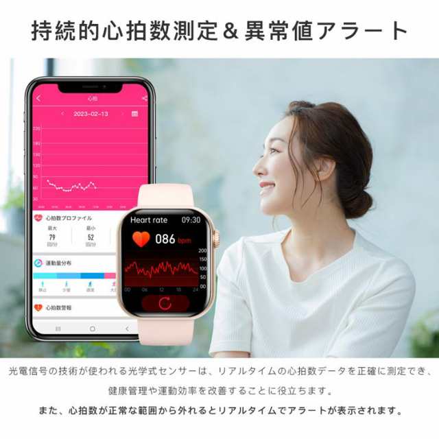 スマートウォッチ 音声通話 体温 血圧 血糖値 心拍数 1.91インチ 大