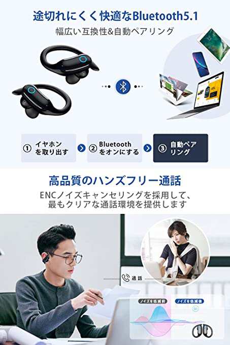 2022新発売 耳掛け式イヤホン】Bluetooth イヤホン ワイヤレスイヤホン 革新Bluetooth5.1チップ搭載 36時間連続再生  自動ペアリング ブの通販はau PAY マーケット - linkloop