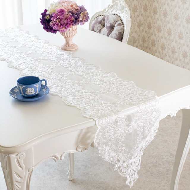 テーブルランナー レース 180 テーブルクロス ホワイト 白 上品 綺麗 刺繍 通販