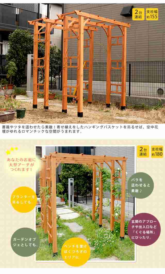 天然木製フレックスパーゴラアーチ190（埋め込み金具セット