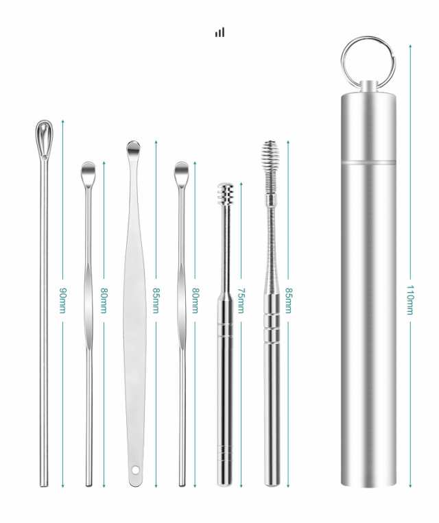 耳かき 6点セット ケース付き ステンレス製 耳掃除 スパイラル型 携帯