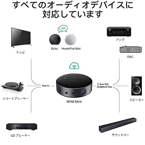 WiiM Mini AirPlay 2レシーバーアダプター、WiFiマルチルーム 