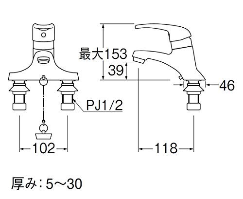 SANEI 洗面用 シングル混合栓 泡沫吐水 取付ピッチ102ｍｍ ゴム栓付き