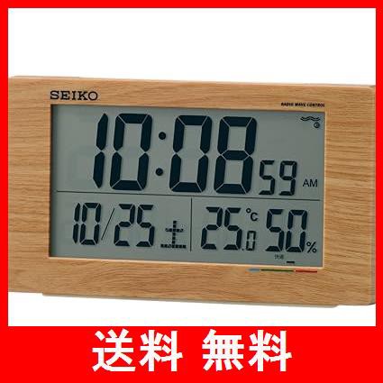 セイコークロック 目覚まし時計 置き時計 ナチュラル 電波 デジタル カレンダー 快適度 温度 湿度 表示 薄茶 木目 SQ784A SEIKO