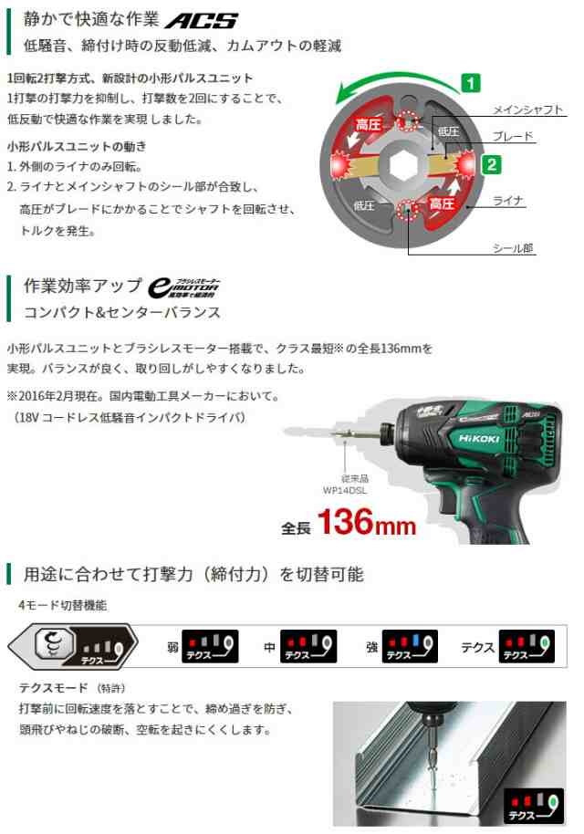 ハイコーキ（旧：日立工機）インパクトドライバーWHP18DBL