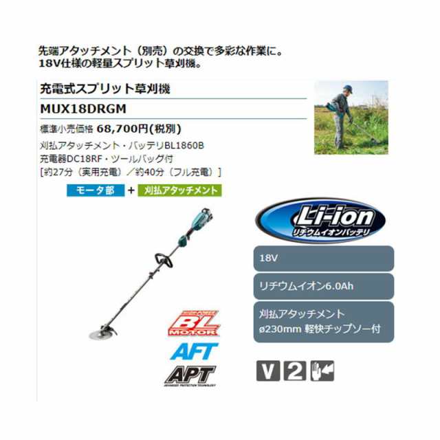 マキタ MUX18DRGM 充電式スプリット草刈機 18V(6.0Ah) セット品の通販はau PAY マーケット  島道具【取扱い商品拡充☆在庫品は最短即日出荷！〜プロツールからDIY工具まで〜】 au PAY マーケット－通販サイト