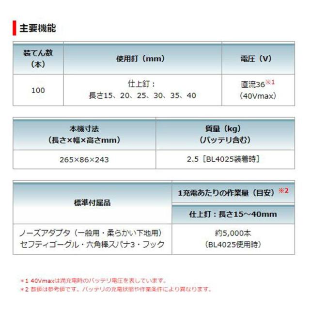 マキタ FN001GZK 40mm充電式仕上釘打(ケース付き) 40Vmax (※本体のみ・バッテリ・充電器別売) フィニッシュネイラ コードレスの通販は