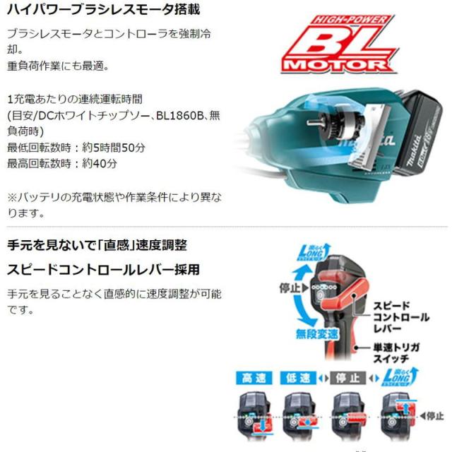 マキタ MUR195WDRG 230mm充電式草刈機 18V セット品(本体・BL1860B×1個・充電器) (2グリップ・後端モータ式)_4