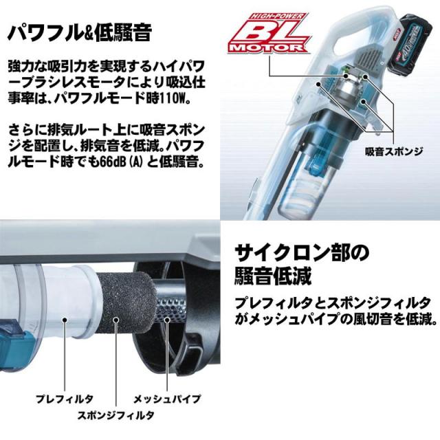 マキタ(makita) CL004GRDW 充電式クリーナー 40Vmax 2.5Ah スノーホワイト セット品(本体・BL4025・充電器) (電動回転ブラシ・サイクロン搭載)