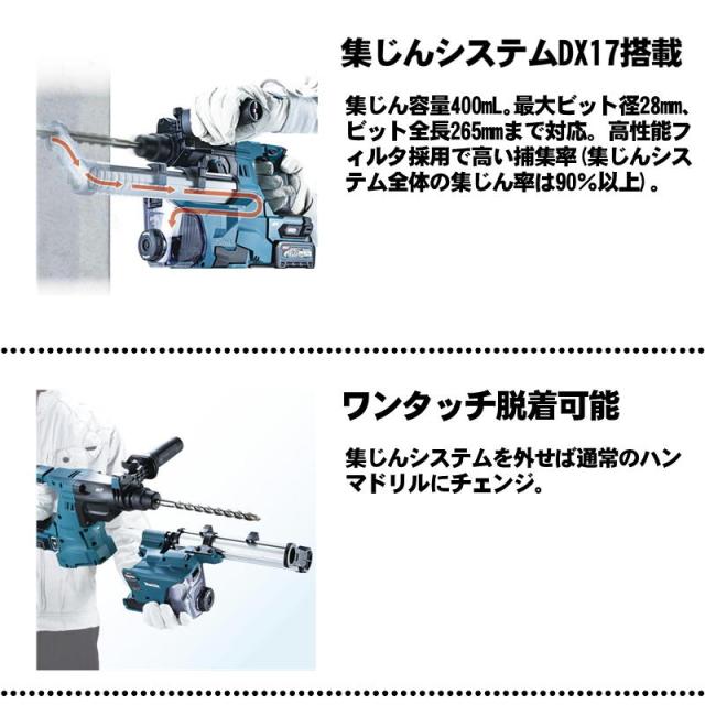 マキタ(makita) HR011GRDXV 28mm充電式ハンマドリル 集じんシステム付 40Vmax 2.5Ah セット品(本体・BL4025×2個・充電器) (SDSプラス軸・3モード切替)_3