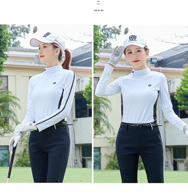 ゴルフ レディース ポロシャツ ゴルフウェア 長袖ポロシャツ スタンド