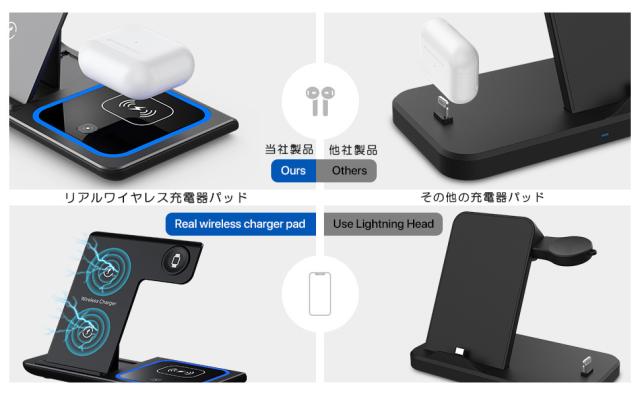 ワイヤレス充電器 折りたたみ式ワイヤレス充電スタンド 3in1