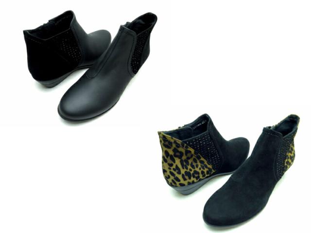 composition9 コンポジションナイン CP26790100 婦人靴 コンフォートシューズ 防滑ソール サイドゴアブーツ ショートブーツ キラキラ アニマル ヒョウ柄 革 日本製  【ブラック】【ブラックスエード/ベージュ】 22.5cm 23cm 23.5cm 24cm 24.5cm