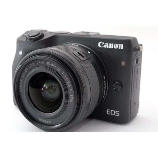 【中古】キヤノン Canon EOS M3 レンズキット ブラック 美品 スマホへ転送・自分撮りミラーレス SDカードストラップ付き