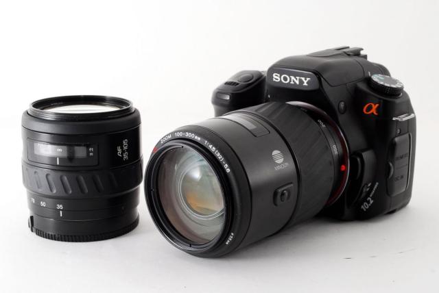 【中古】ソニー SONY α200 DSLR-A200 ブラック 超望遠ダブルズームセット 美品 初心者に最適一眼レフセット ストラップ付きの通販は