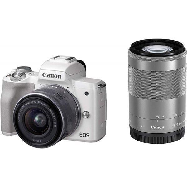 【中古】キヤノン Canon EOS Kiss M ホワイト  ダブルズームキット SDカード付きの通販は