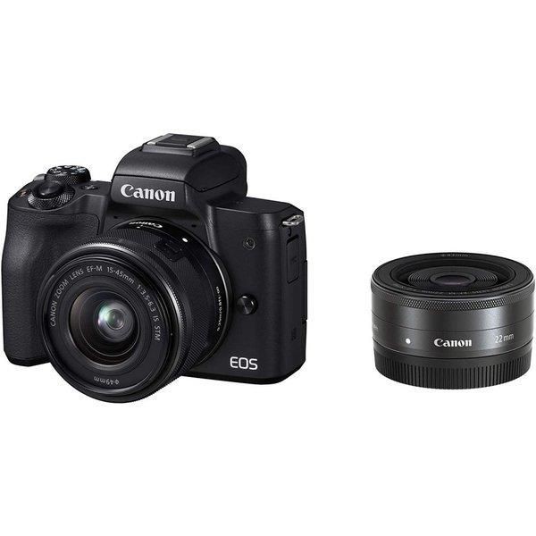 【中古】キヤノン Canon EOS Kiss M ブラック ダブルレンズキット EOSKISSMBK-WLK SDカード付き