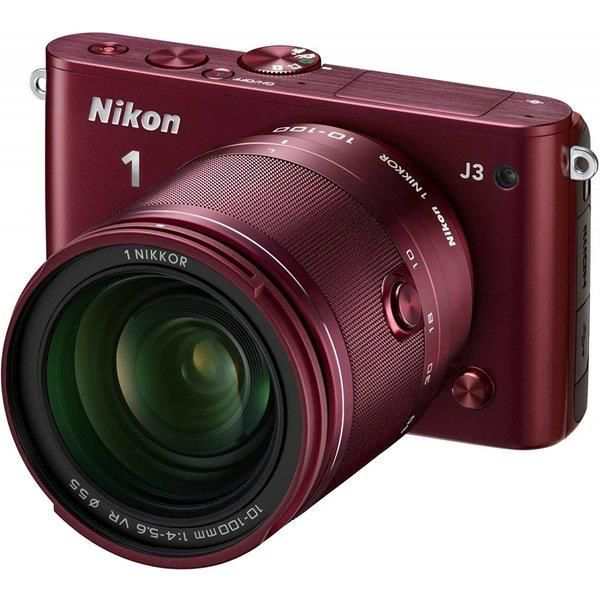 【中古】ニコン Nikon ミラーレス一眼 ニコン Nikon 1 J3 小型10倍ズームキット1 NIKKOR VR 10-100mm f/4-5.6付属 レッド N1J310ZKRD