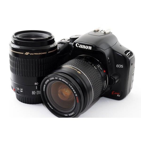 【中古】キヤノン Canon EOS Kiss X2 ダブルレンズセット ブラック 美品  SDカード付きの通販は