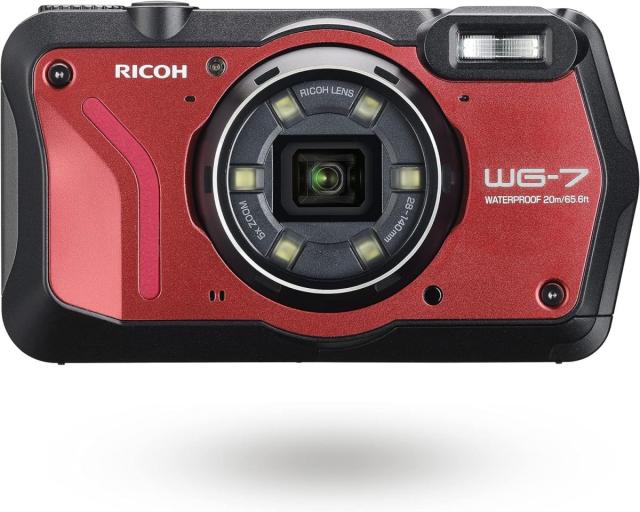 【中古】RICOH WG-7 レッド 本格アウトドアカメラ 【本格20m 防水】 2000万画素 【広角28mm 光学5倍ズーム】 【6灯の多機能リングライト搭載】 【工事・現場で活躍 / 「CALSモード」搭載】 【Webカメラ機能搭載】  【高性能GPS内蔵】 3110の通販は