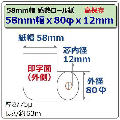 ビジコム】感熱レジロール 紙幅58mm 外径80mm 内径12mm 30巻入/高保存