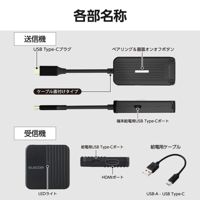 エレコム ワイヤレス HDMI 送受信機 1対1 FullHD(1920×1080px) 60Hz対応 送信機USB Type-C接続 有料コンテンツOK ブラック ┃DH-CW4K110BK_6