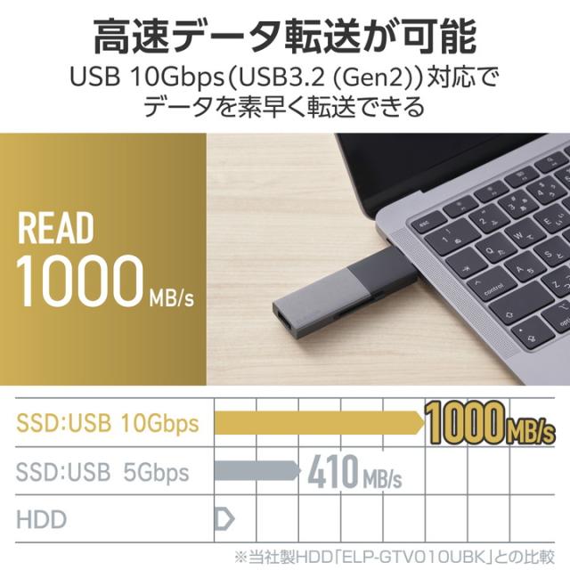 外付けSSD 1TB 外付け ポータブル SSD Type-C＆Type-A両対応 USB3.2(Gen2)対応 スライド式 USBメモリ 型 1TB ブラック ┃ESD-EWC1000GBK_3