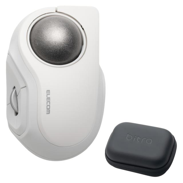 ▲クーポン対象商品（6/1〜6/30）▲ エレコム bitra 無線2.4GHz Bluetooth トラックボール マウス ワイヤレス 5ボタン 人差し指操作 34mmボール 人工ルビー 電池式 静音 収納ポーチ付 ホワイト┃M-MT2MRSWH_1