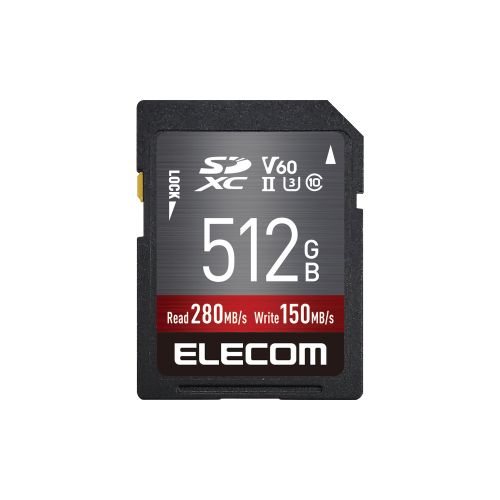 エレコム SDカード SDXC 512GB Class10 UHS-II U3 V60 最大転送速度280MB/s┃MF-FS512GU23V6R