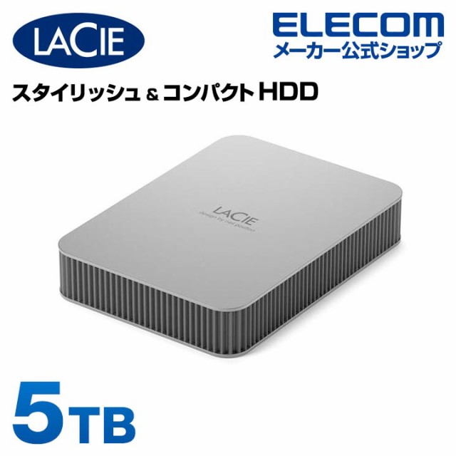 エレコム LaCie Mobile Drive 5TB ポータブル 外付け HDD Type-Cx1ポート シルバー┃STLP5000400の通販は