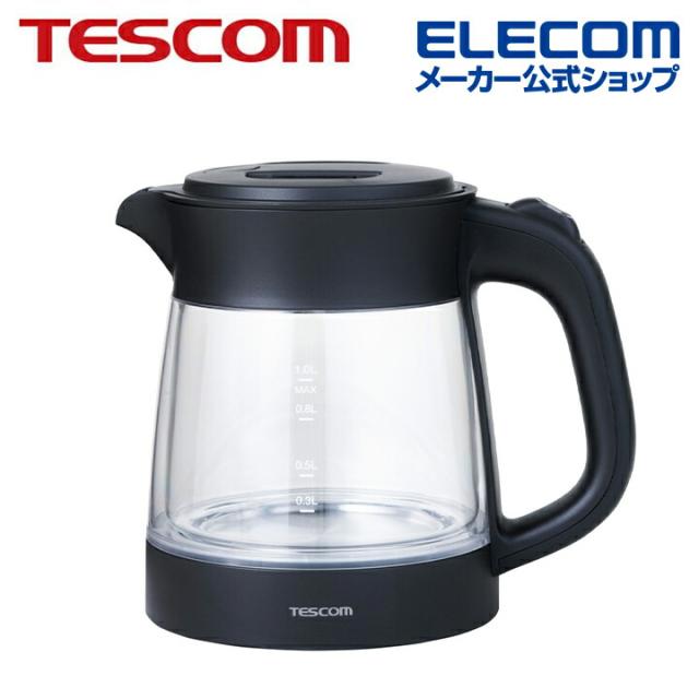 電気 ガラス ケトル 電熱器具 1.0Lサイズ 6つの安全機能付 電気ケトル ガラス ブラック ┃TKG45A-K