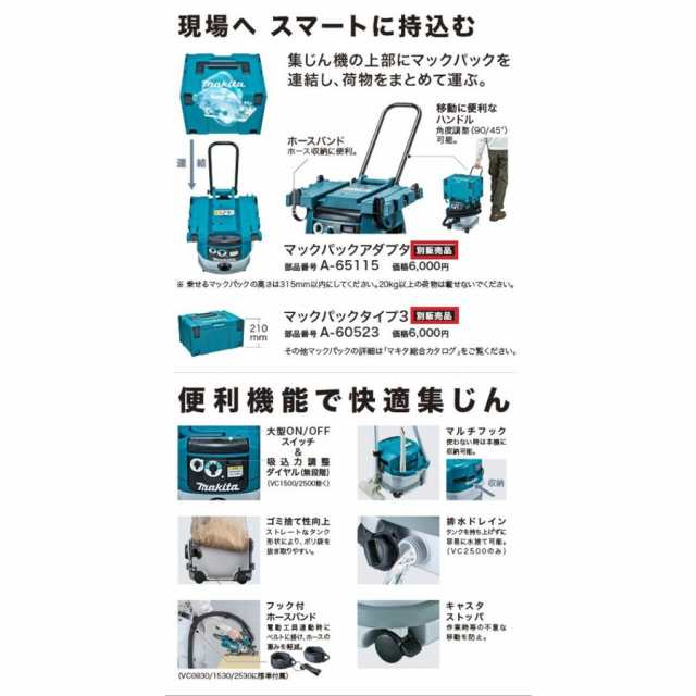 マキタ 集じん機 乾湿両用 ＜ VC1520 ＞ 容量：15L 集塵機 掃除機 クリーナー 連動コンセント付の通販はau PAY マーケット -  カイノス au PAY マーケット店 | au PAY マーケット－通販サイト