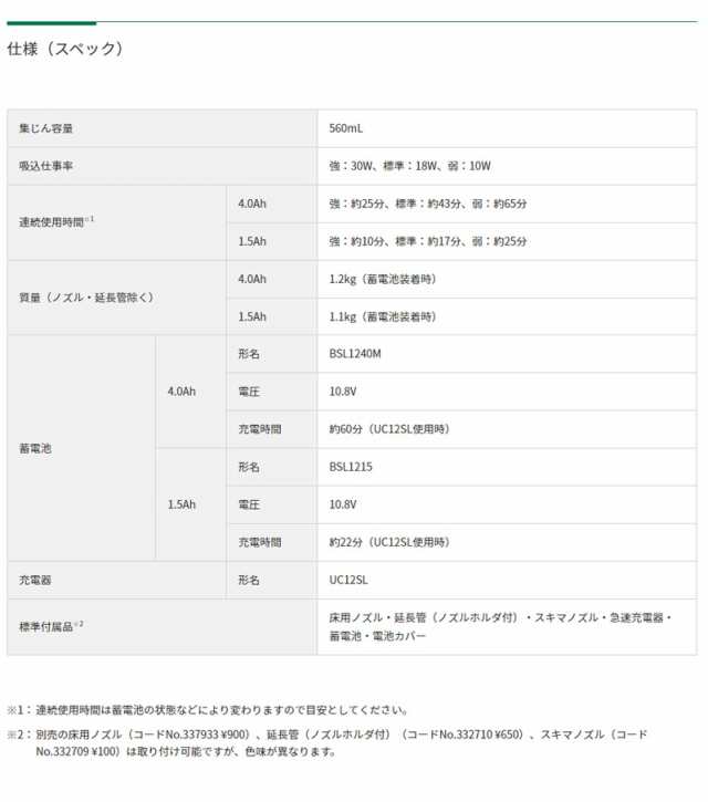 【台数限定】HiKOKI ハイコーキ(旧日立工機) コードレスクリーナー 10.8V　1.5Ah ＜R12DA(ESW)＞蓄電池・充電器付【R12DAESW 在庫限り