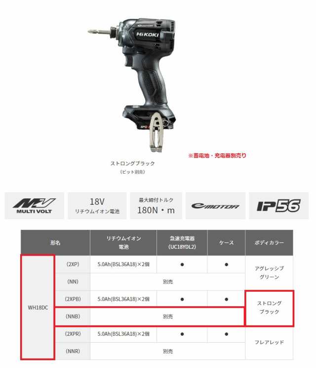 HiKOKI ハイコーキ コードレスインパクトドライバ ＜WH18DC(NNB