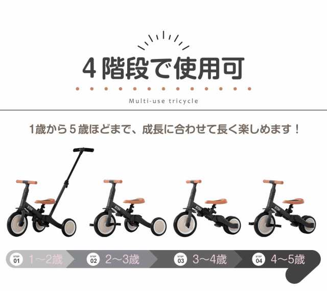 子供用三輪車 4in1 4WAY 押し棒付き ランニングバイク 1歳 2歳 3歳 4歳