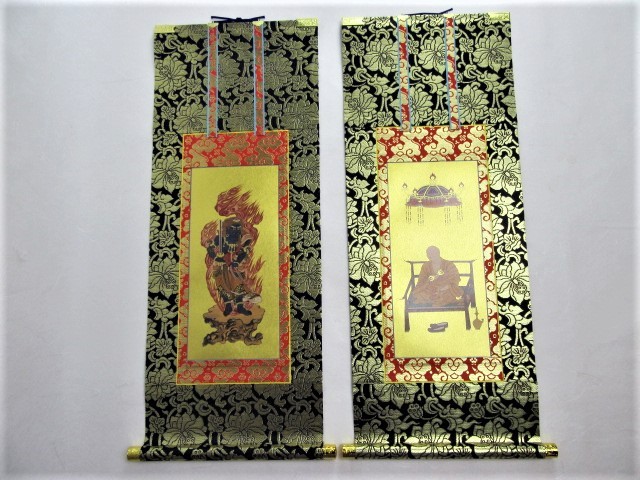 仏壇用掛軸 脇侍 脇掛 真言宗 上仕立 １００代 掛け金具 法輪 ２個付の通販は 10,684円